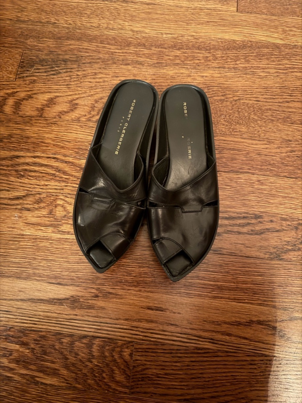 Robert Clergerie Black Open-Toe Leather Slides
